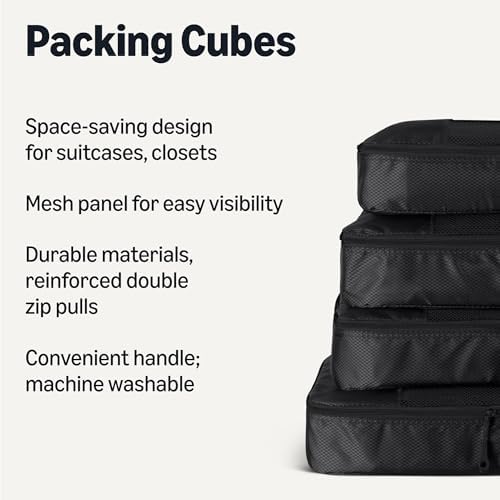Amazon Essentials 4-Piece Packing Cubes Travel Accessories Set, Luggage Organiser with Double Zip, Mesh Top, Polyester, Large, Black (Previously Amazon Basics) - Image 2