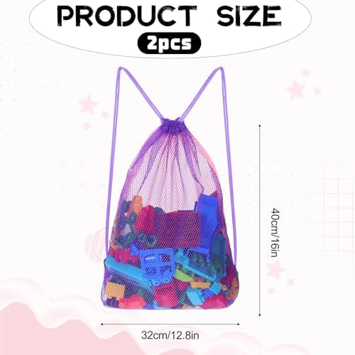 2Pcs Mesh Beach Backpack Bag, Drawstring Swimming Bag, Large Backpack Mesh Bags for Sand Beach Toy, Gym, Vacation Essentials (16 x 12.8in) - Image 2