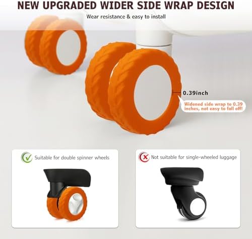 Luggage Wheel Covers, Anti Dust & Scratch, For 2-2.4" Wheels - Orange | Luggage Compartment Wheel Protection Cover 8-Pack, Noise Reducing Suitcase Wheel Protector, For Most Carry on/Travel Bags - Image 2