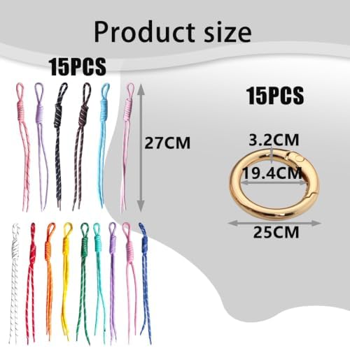 30Pcs Paracord Keychain Bag Charms, Colourful Braided Rope with Keyrings | 15 Paracord Ropes + 15 Gold Key Rings, Bag Charm Accessory, for Purse Backpack Handbag, Easy to Assemble - Image 2
