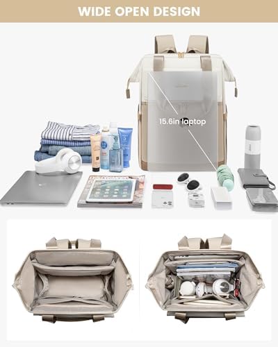 LOVEVOOK Backpack Womens, 15.6 inch Laptop Rucksack Bag for Ladies, Waterproof Daypacks for Office Teacher Nurse, Fashion School Bags with USB Port for Work University Travel Business, Beige Khaki - Image 3