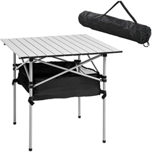 Outsunny 70cm Aluminum Roll-Top Table w/Mesh Bag Camping Outdoor Dining Foldable w/Steel Frame Picnic Lightweight Hiking Furniture Desk, Silver