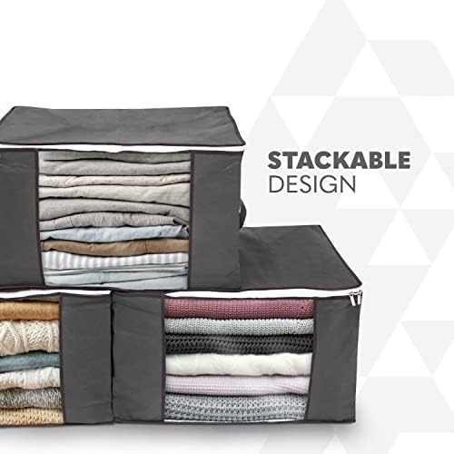 Delka 90L Storage Bags with Lids, Large Storage Boxes with lids, Storage Unit for Clothes, Duvets, Blankets, Toys, Pack of 3 Foldable Organizers with Reinforced Handles and Clear Window - Grey - Image 6