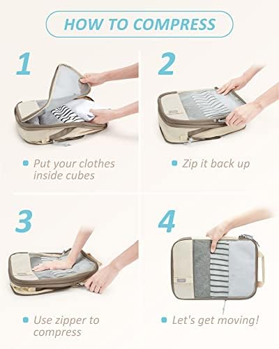 BAGSMART Compression Packing Cubes for Suitcases & Backpack, 6 Set Travel Organisers Bags with Label Pocket for Luggage, Travel Essentials, Holiday & Camping Accessories, White Opal - Image 5