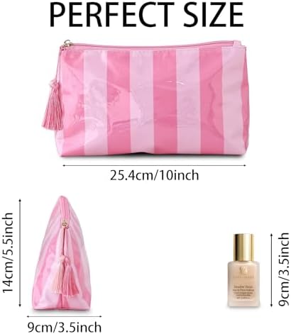 DYSHAYEN Makeup Bags for Purse,Small Clear Coated Cosmetic Bags for Women Girls, Waterproof Travel Organizer Zipper Pouch Beach Vacation Essentials, Pink-Hot Pink, 10x3.5x5.5 inches, Clear - Image 4