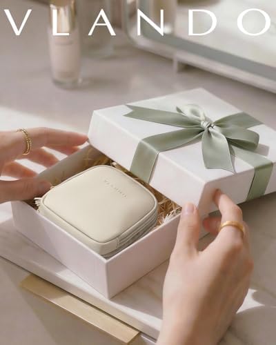 VLANDO Travel Jewellery Box,2-Tier Jewellery Case for Rings, Earring & Necklaces,Travel Essential for Women,Cream White - Image 2