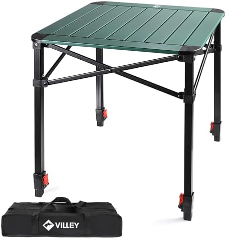 VILLEY Camping Table Folding, Lightweight Roll Up Aluminum Camp Table with Carry Bag, Adjustable Height Portable Outdoor Table for Picnic, Beach, Hiking, Fishing, Medium