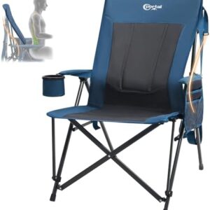 Portal Folding Camping Chair for Adults with Lumbar Support Heavy Duty 180KG High Back Garden Festival Picnic Chair Hard Armrests Deluxe Foldable Collapsible Portable for Fishing Beach Patio