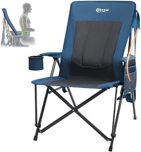 Portal Folding Camping Chair for Adults with Lumbar Support Heavy Duty 180KG High Back Garden Festival Picnic Chair Hard Armrests Deluxe Foldable Collapsible Portable for Fishing Beach Patio