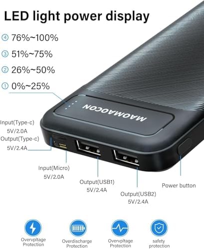 MAOMAOCON 2 Pack Power Bank 10600mAh power bank Fast Charging PD20W USB C Portable Charger Output and Input for Smartphones, Tablets and more - Image 5