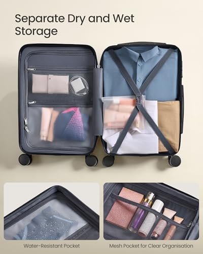SONGMICS Hard Shell Suitcase, ABS Luggage Trolley with TSA Lock, 4 Double Spinner Wheels, Travel Case with Strap, Cabin Suitcase 55 cm, Ink Black RLP001B101 - Image 7