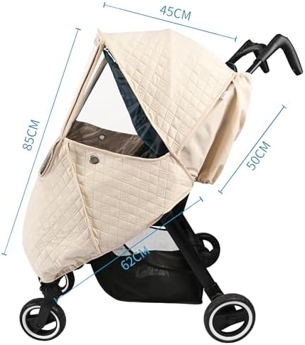Bebamour Stroller Rain Cover Universal Stroller Accessory, Waterproof, Windproof Protection, Protect from Dust Snow, Baby Travel Weather Shield (Beige) - Image 3
