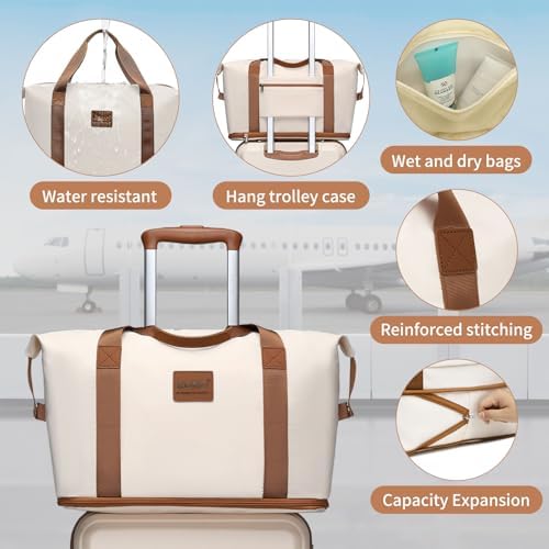 Kono 4-Piece Luggage Set, Lightweight ABS+PC Hardshell 12" and 20" Carry-On Cabin Suitcases with TSA Lock, Includes Duffle Bag and Toiletry Bag (Beige/Brown) - Image 4