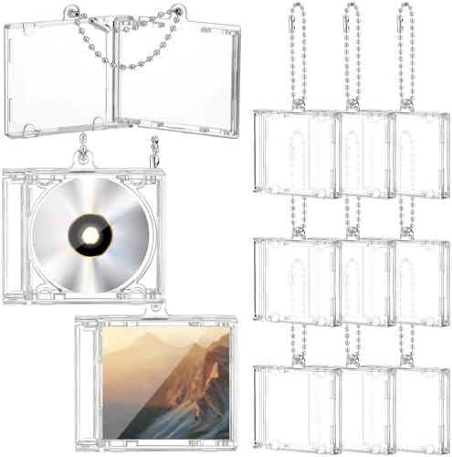 Misdary 10 Pcs Mini CD Jewel Cases Plastic CD Cases Clear DVD Case CD Album Keychain Music Blank Mini CD Case Pendant CD DVD Cover for DIY Keychain Backpack Hanging Decor Gifts