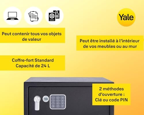 Yale Electronic Laptop Safe – Standard Protection, PIN Keypad + Override Key, Anti-bump Solenoid, Auto Lockdown, Carpeted Interior, Wall/Floor Fixings Included – 24L – YLV/200/DB2 - Image 4