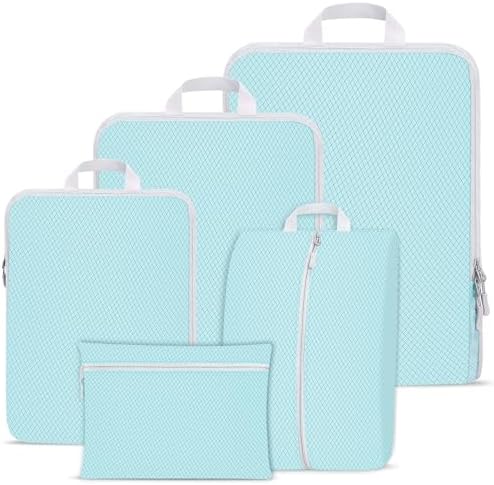Compression Packing Cubes for Suitcases,Suitcase Organiser Bags,Travel Packing Cubes Compression Set for Backpack,Packing Organisers,Waterproof Travel Organiser Packing Bags (Blue, 5 Pack)