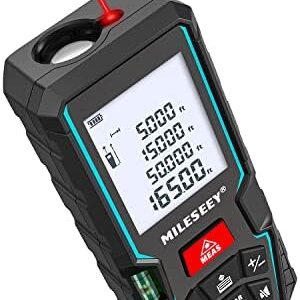 Laser Measure Device 50M, MiLESEEY Laser Distance Meter With 2 Spirit Level Bubbles, ±2mm Accuracy, 2 inch LCD Backlight, Pythagorean Mode, Measure Distance, Area/Volume Calculation, Home Fitting