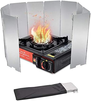 Stove Windscreen,10/12/16 Plates Aluminum Stove Windshield with Drawstring Bag, for Camping, Butane Stoves