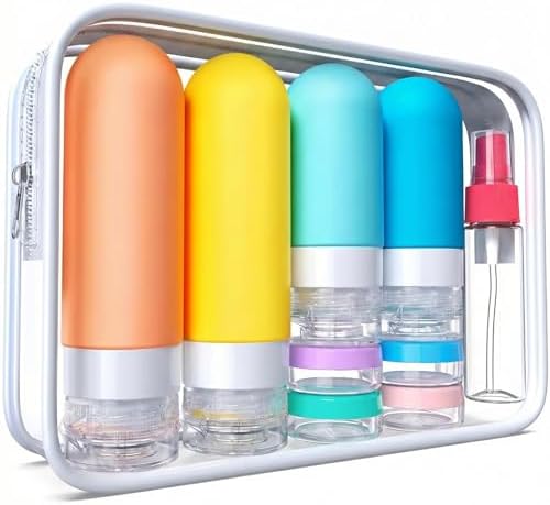 Laxen 16 Pack Travel Bottles for Toiletries, Leakproof Silicone Refillable Set with Clear Toiletry Bag, Cabin Size Carry On Flight Essentials, TSA Approved for Shampoo, Lotion & Cream