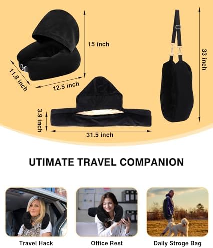 Stuffable Neck Pillow for Travel with Hood, Hoodie Travel Neck Pillow Stuffable with Clothes, Fillable Travel Pillow Storage Bag, Soft Empty Neck Pillow Case, Packable for Airplane - Image 6