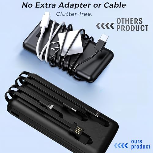 Power Bank Built-in Cable, 20000mAh Fast Charging Portable Charger with Flashlight & 4 Outputs,USB C External Battery Pack for iPhone 16 15 14 Android and More (Black) - Image 5