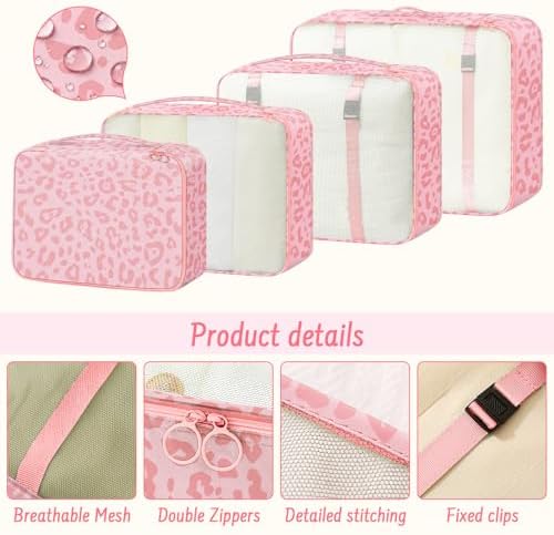 MOFELON 8PCS Packing Cubes for Suitcase, Travel Luggage Organisers for Backpack, Waterproof Suitcase Organiser Bags, Travel Essentials Accessories - Pink leopard print - Image 5