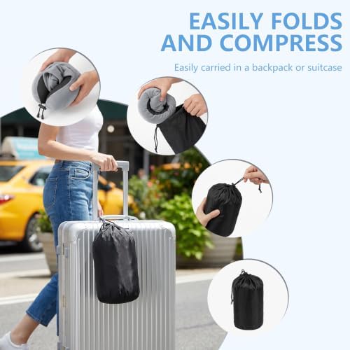 SULIVES Travel Pillow for Airplane, Memory Foam Neck Pillow with Hood, 360° Neck Support for Flights, Train and Car Travel, Soft Breathable Fabric, Compact Travel Set - Image 7