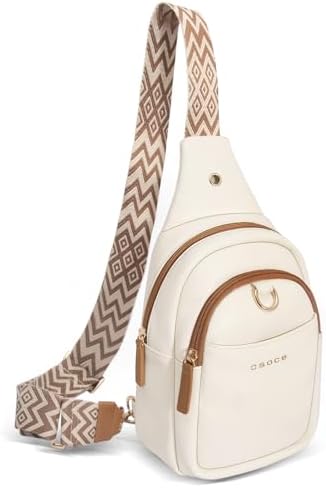 OSOCE Crossbody Bags for Women PU Shoulder Bag Small Sling Chest Bag Purses with Adjustable Guitar Strap Phone Cable Hole Fanny Pack Cross Body Bag with for Ladies Travel Shopping