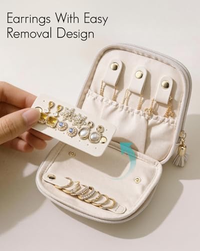 VLANDO Travel Jewellery Box,2-Tier Jewellery Case for Rings, Earring & Necklaces,Travel Essential for Women,Cream White - Image 3