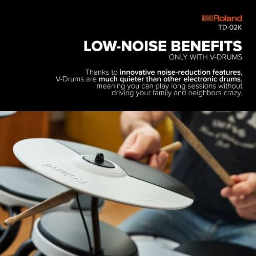 Roland TD-02K V-Drums | Entry-Level Compact Electronic Drum Kit with Expressive Playability, Noise-Reducing Features, Height-Adjustable Stand & Optional Bluetooth Expansion | Onboard Coach Function - Image 6