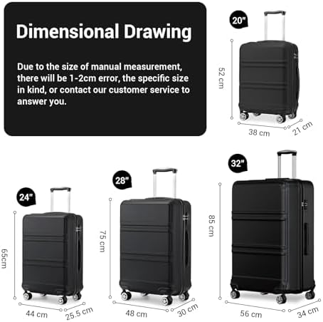 Kono Small Suitcase with Silent Spinner Wheels, Lightweight Hard Shell Cabin Luggage, ABS+PC Carry On Travel Case with YKK Zips &TSA Lock, 55x40x20cm Airline Approved for Ryanair & easyJet (Black) - Image 2