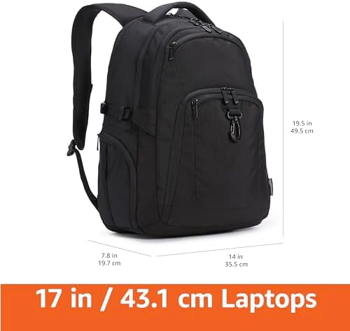 Amazon Basics 17-Inch Laptop Backpack, Water Resistant Rucksack for Business Travel, Work or School, Padded Shoulder Straps, Black - Image 4