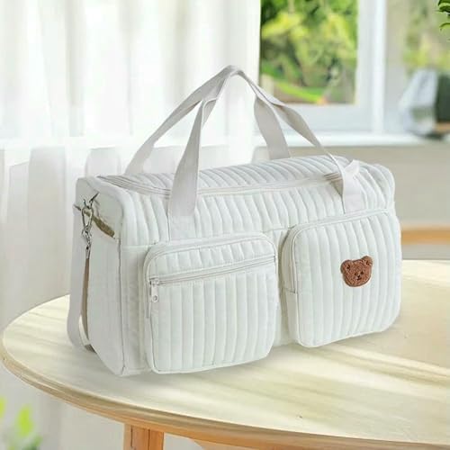 Diaper Bag Quilted Baby Large Capacity Weekender Travel For Hospital And Travel-bear - Image 5
