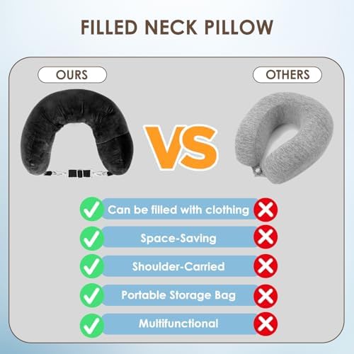 VINEST Stuffable Wearable Travel Neck Pillow Set, Stuffable Travel Pillow with Adjustable Straps, Soft Airplane Pillows Stuffable for Essentials Extra Luggage, Travel Essentials (Black) - Image 7
