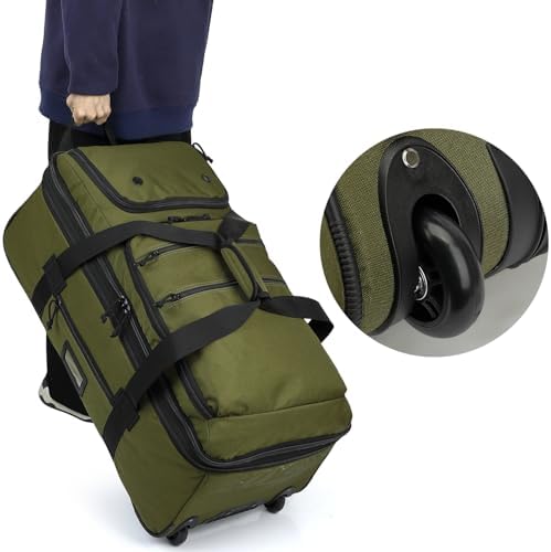 Large Foldable Duffle Bag with Wheels 85-100L Expandable Wheeled Holdall Extra Large Travel Rolling Duffel Bags for Men Women Collapsible Big Soft Luggage Camping, Green - Image 6