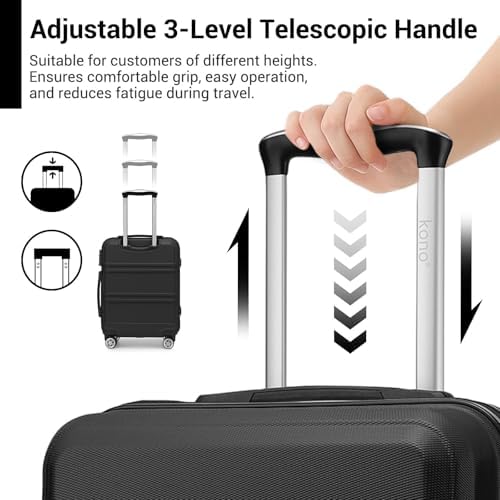 Kono Small Suitcase with Silent Spinner Wheels, Lightweight Hard Shell Cabin Luggage, ABS+PC Carry On Travel Case with YKK Zips &TSA Lock, 55x40x20cm Airline Approved for Ryanair & easyJet (Black) - Image 6