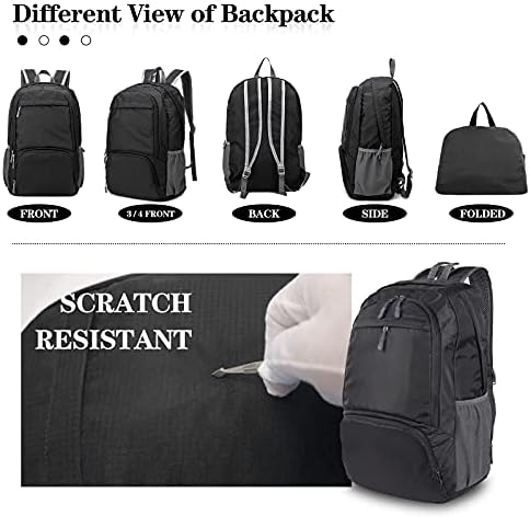 Lightweight Hiking Backpack, Foldable Outdoor Camping Hiking Travel Multi-functional Camping Trekking Rucksack Travel Climbing Mountaineer Outdoor Sport Daypack Bag for Men Women (Black) - Image 5