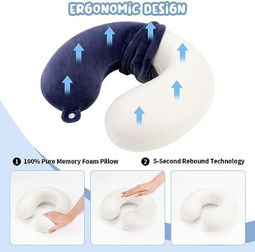 WENGX Travel Pillow Neck Pillow Memory Foam Travel Pillows Head Support Cushion for Airplane Train Car Office Travel Essential Flight Pillows for a Long Hauls Sleeping Rest (Navy Blue) - Image 3