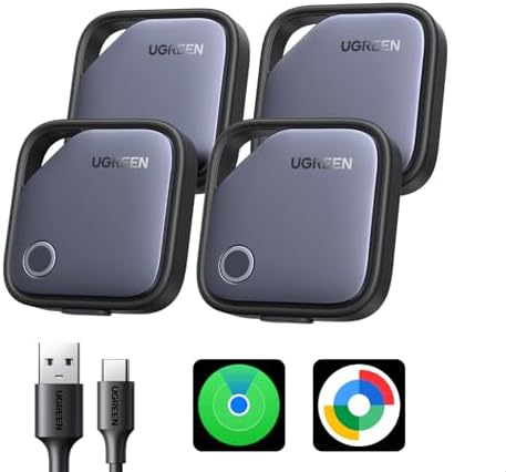 UGREEN FineTrack Duo (4 Pack) for iOS & Android, USB-C Rechargeable Tracker Compatible with Apple Find My and Google Find Hub, Keys Finder and Item Locator for Wallet, Backpack, Luggage and More