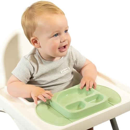 EasyMat Mini Portable Silicone Baby Suction Plate by EasyTots | Lid and Carry Case Included | Travel Friendly | Perfect Placemat for High Chair Feeding & Baby Led Weaning (Sage) - Image 6
