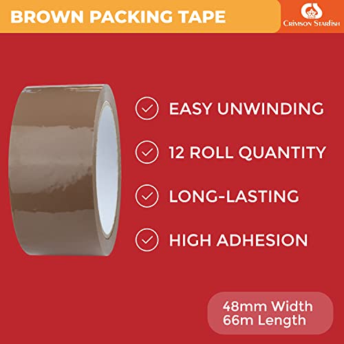 Crimson Starfish 12 x Brown Packaging Tape Rolls 48mm x 66m | Packaging Tape for Packing Parcels, Boxes, Postage, Moving House | Adhesive Parcel & Brown Packing Tape | Moving Out Essentials - Image 2