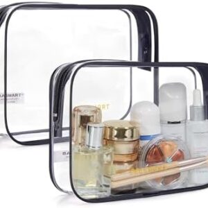 BAGSMART Clear Toiletry Bag, 2 Packs Waterproof Travel Makeup Cosmetic Organiser TSA Approved Airport Security Liquids Bags,Travel Essential for Toiletries, Black