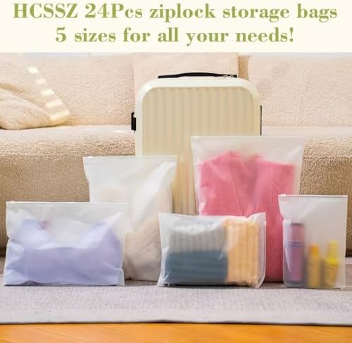 24 Pcs Reusable Ziplock Bags,Travel Clothes Storage Bags,Plastic Hospital Bag Organiser Pouches,Essentials Frosted Resealable Waterproof Luggage Bags for Clothes,Maternity,Shoes, Cosmetics,5 Sizes - Image 5