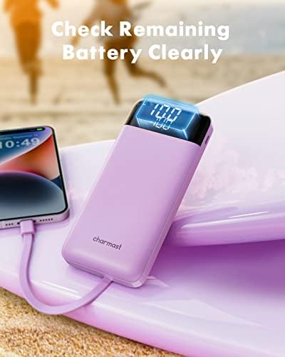 Charmast Power Bank with Built in Cables X 4, 10000mAh Portable Charger 6 Outputs 3 Inputs Travel Essentials, LED Display Type C Powerbank, Slim USB C Battery Pack Compatible with iPhone17/Samsung etc - Image 7