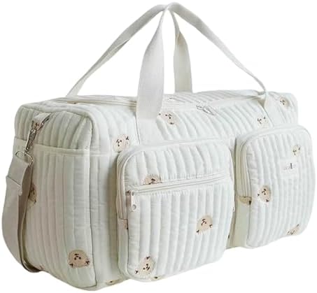 Diaper Bag Quilted Baby Large Capacity Weekender Travel For Hospital And Travel-bear