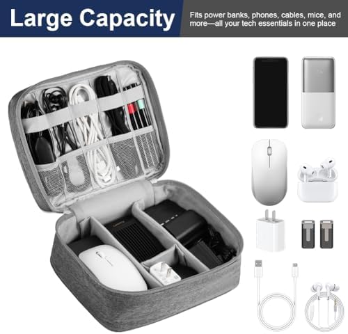 OFFCUP Travel Cable Organiser Bag, Portable Bag Electronics Organizer, Universal Large Capacity Travel Accessories for iPad, Cables, Chargers, Hard Drive, Power Bank, Game Cards (Gray) - Image 4