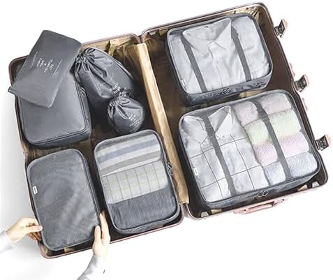 LANSKLBD 8 Set Packing Cubes for Suitcases, Travel Luggage Organizers, Essentials for Accessories, Shoe Bag, Toiletry Bag, Laundry Bag (Grey) - Image 7