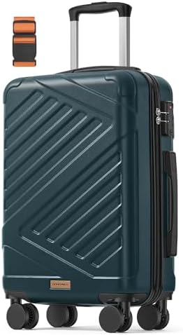 SONGMICS Hard Shell Suitcase, ABS Luggage Trolley with TSA Lock, 4 Double Spinner Wheels, Travel Case with Strap, Cabin Suitcase 55 cm, Slate Teal RLP001C101