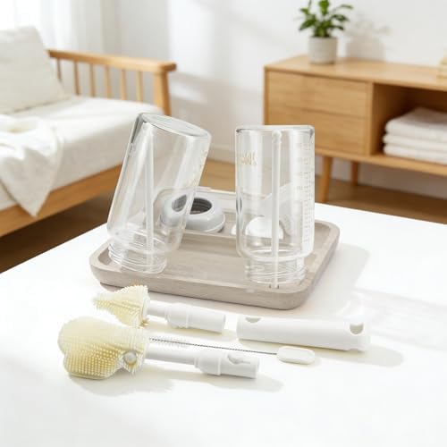6-in-1 Bottle Brush Set - Travel Essential Bottle Cleaner Kit with Silicone Bottle Brush, Nipple Cleaner Brush,Straw Brush, Folding Drying Rack & Storage Case Bottle Cleaning Tool (White) - Image 9