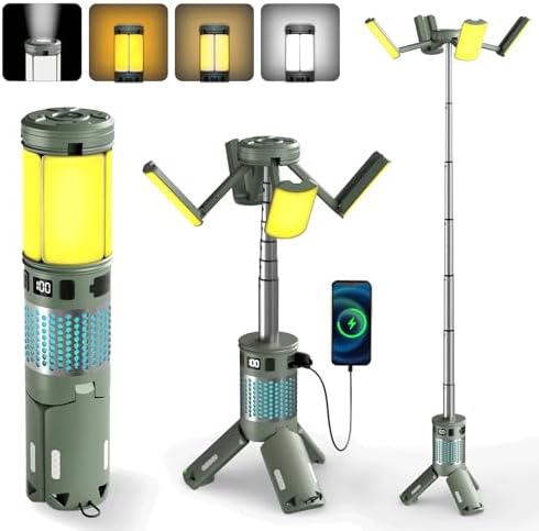 Telescopic Folding Camping Lantern with 12000mAh Battery, IPX5 Waterproof LED Light, Magnetic Base, Rechargeable Flashlight for Outdoor Adventure, Hiking, Emergency and Camping